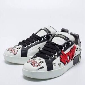 Dolce & Gabbana leather wow embellished low top sneakers size 40